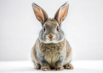 Fototapeta premium A serene gray bunny, beautifully isolated on white, perfect for pet or wildlife photography.