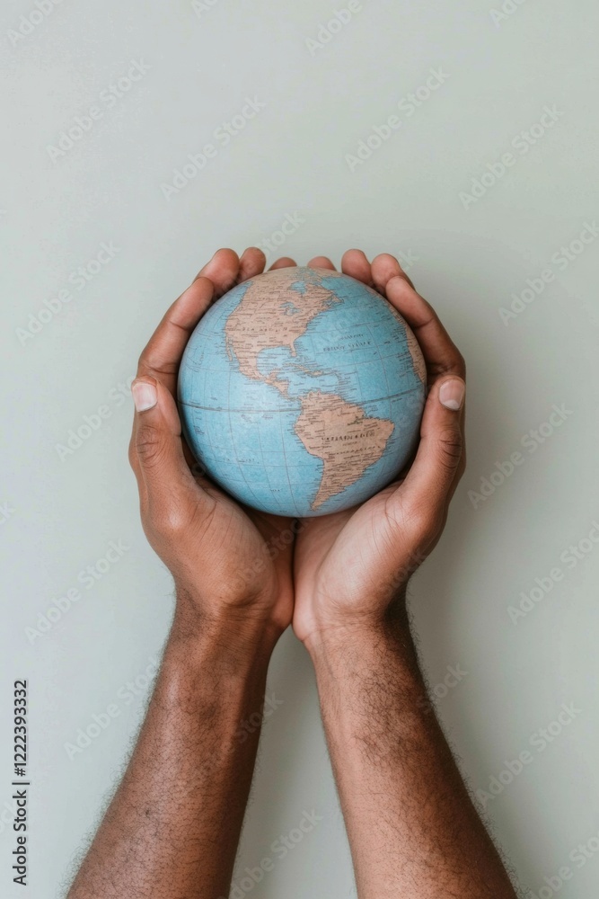 Poster contemporary ethnic harmony display world globe in hands with diverse embraces - social unity concep