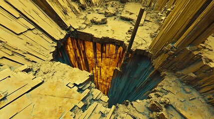 Abstract Golden Canyon Digital Art, Futuristic Grunge Texture