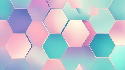Abstract pastel pink and teal hexagonal geometric background.