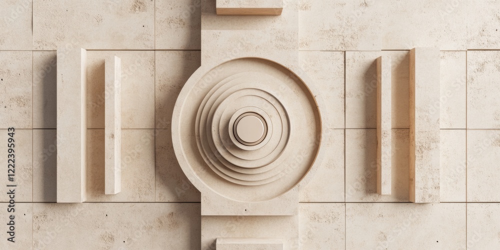Leinwandbilder Modern Geometric Shield Textured Stone Structure with Concentric Circles Advanced Security Design for Contemporary Tech and Architecture Industries