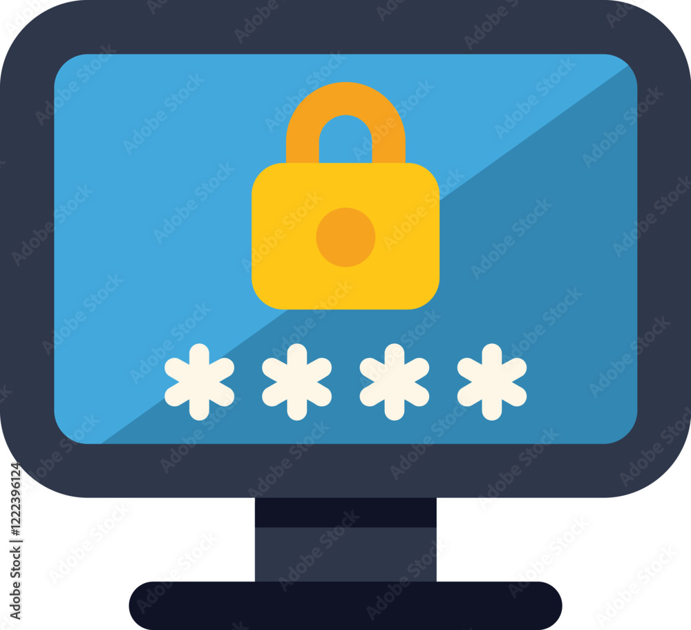 Poster computer screen is displaying a password protected login with a padlock icon, representing the conce