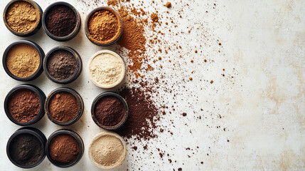 Splash of cosmetics powder, sand, dirt, coffee set