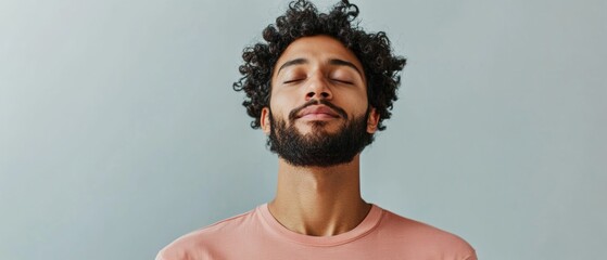 Obraz premium Mindful Serenity Indian Male in Soft Cotton Top Practicing Meditation - Wellness Lifestyle Imagery for Stress Relief and Emotional Well-being Campaigns