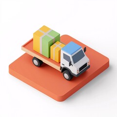 Logistic concept. Delivery truck carrying colorful packages on a platform.