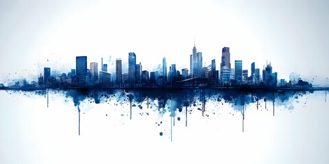 Naklejka premium Blue Cityscape Watercolor Skyline Print