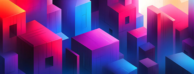 Fototapeta premium Abstract Neon Cityscape Blocks Glow