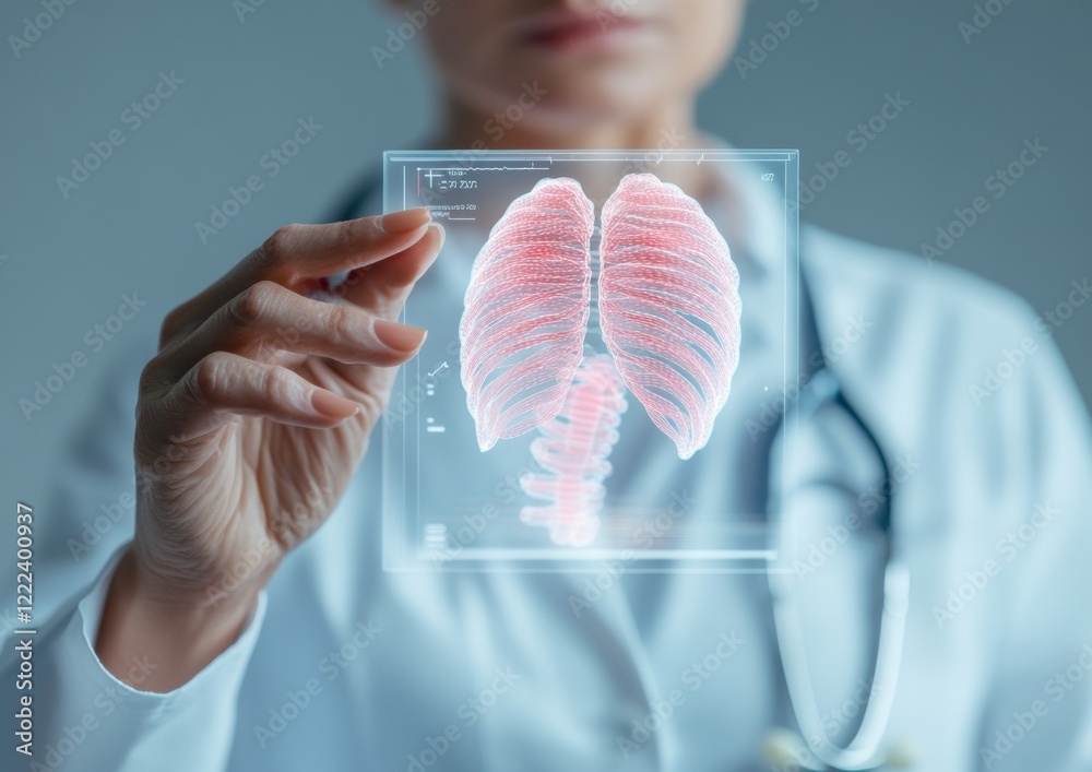 Poster futuristic healthcare interface transparent screen with ai-enhanced lung metrics for medical monitor