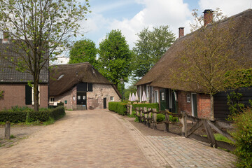 Farmhouses in historic rural settlement Giersbergen, North Brabant, Netherlands