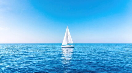 Obraz premium Sailboat on calm ocean under sunny skies; perfect for travel brochures