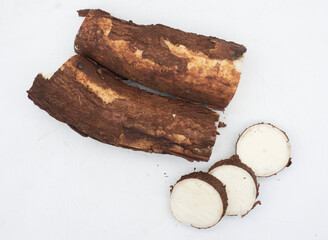 Fresh of pile Cassava isolated white background
