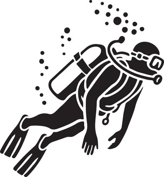 Silhouette vector of a scuba diver underwater, perfect for marine exploration, diving-themed, and aquatic designs. Downloadable EPS file, fully scalable.