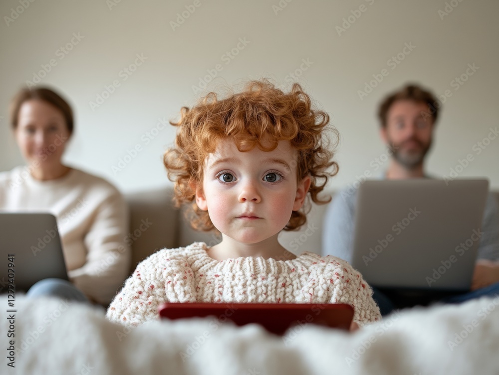 Aufkleber warm family learning hub cozy knitted textures in bright home setting - secure digital education for