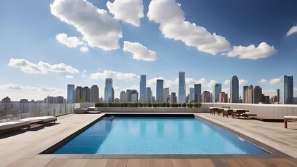 Naklejka premium Urban City Skyline – Stunning View of Skyscrapers and Architecture by the Water