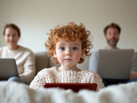 Warm Family Learning Hub Cozy Knitted Textures in Bright Home Setting - Secure Digital Education for Children and Remote Work Integration for Modern Family Dynamics