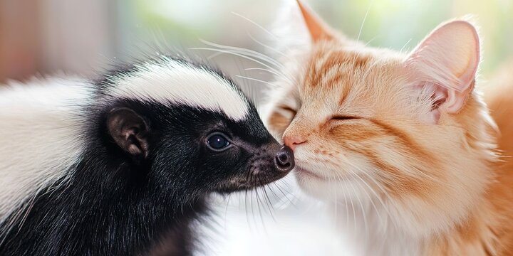 cat kissing skunk 