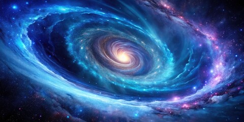 Astrophotography reveals a galactic spiral: a vibrant blue-purple nebula, against the backdrop of the universe.