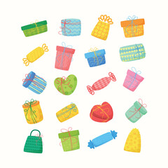 Colorful Gift Illustrations Celebrating Holidays and Birthdays With Variety of Designs Collection Hand Drawn Flat Style
