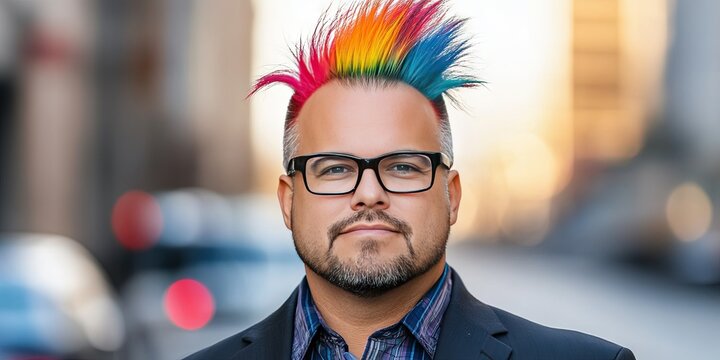 business executive with colorful mohawk 