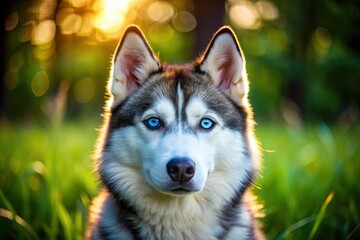 Obraz premium A stunning blue-eyed Husky's park adventure captured in captivating photos.