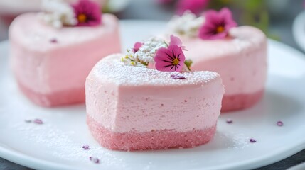 pink color heart shaped cakes with flowers, Generative AI