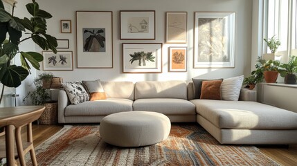 Modern Living Room with Botanical Prints