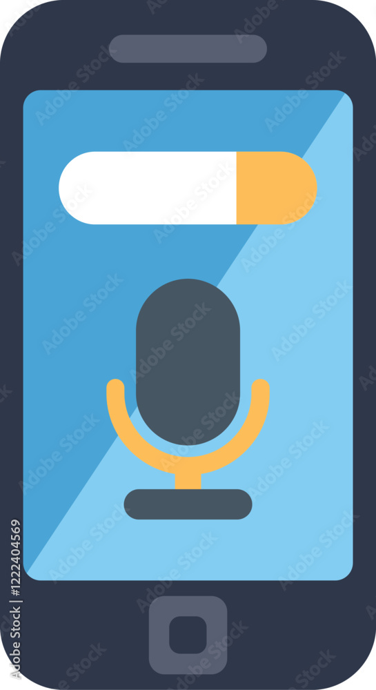 Poster smartphone is recording an audio message using a voice assistant app, with a microphone icon and a p