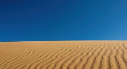 Naklejka premium Vast desert landscape with rippling sand dunes under clear blue sky