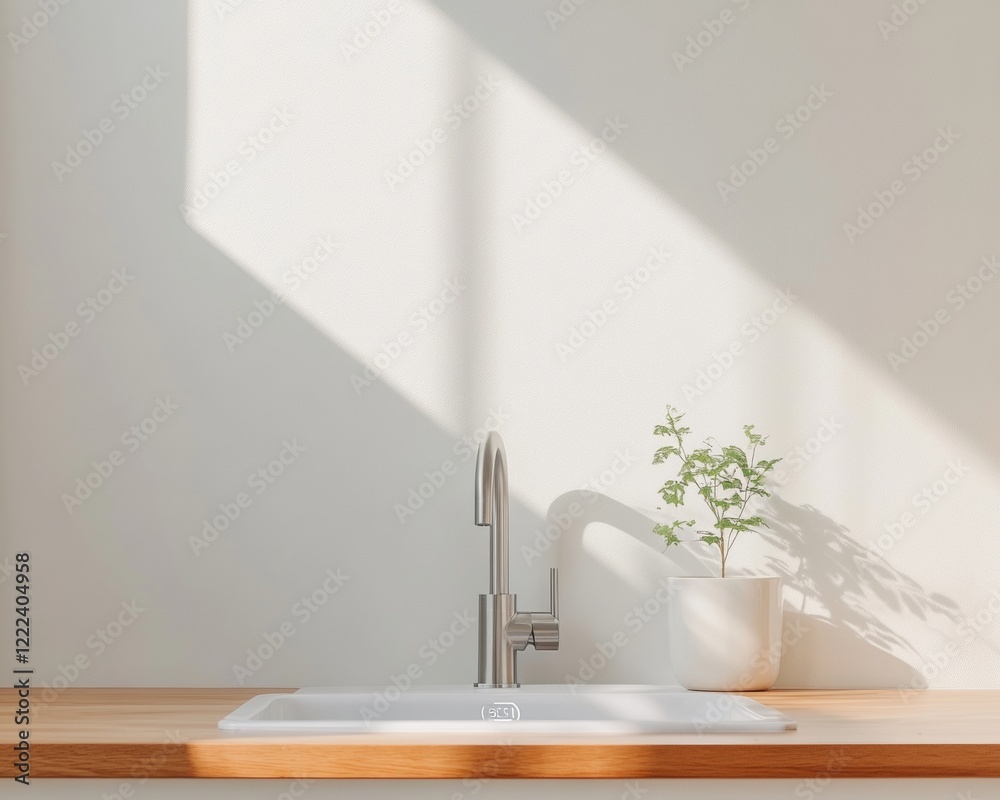 Aufkleber smart minimalist kitchen motion-activated faucet with digital display in brushed steel - innovative 