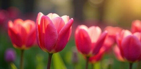 Pink tulip blooms with orange and purple hues, natural, blossom