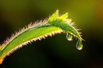 Obraz premium Extreme macro shot capturing the intricate details of a spring tree leaf with water droplets