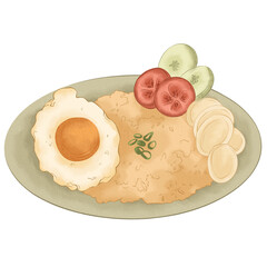 hand drawn illustration of indonesian food fried rice, southeast asian food illustration, indonesian food illustration