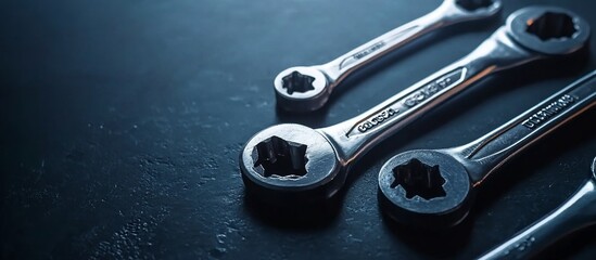 Close-up of Metal Wrenches on Dark Surface: Tools for Repair and Maintenance