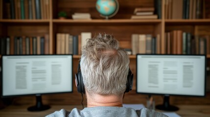Tech-Infused Home Office Setup Dual Monitors and Essentials for Virtual Presentations - Enhancing Remote Work Efficiency in Modern Business Environments