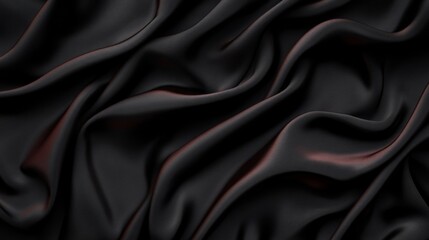 Obraz premium Black background with burgundy satin cloth, elegant fabric texture. Abstract dark backdrop for design and decoration.