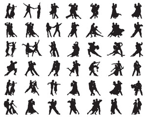 Black silhouettes of tango players on a white background	