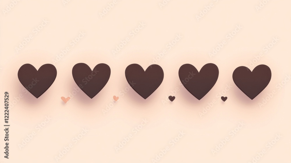 Poster five brown hearts are artistically placed in a gentle line, emanating warmth and affection. the past