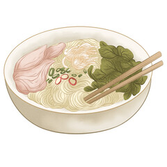 hand drawn illustration of vietnamese food pho, southeast asian food illustration, vietnamese food illustration