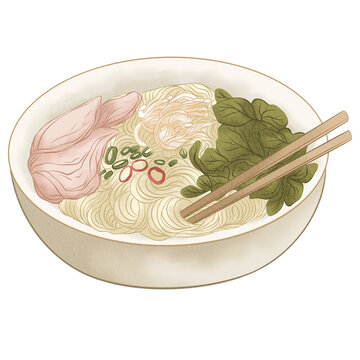 hand drawn illustration of vietnamese food pho, southeast asian food illustration, vietnamese food illustration