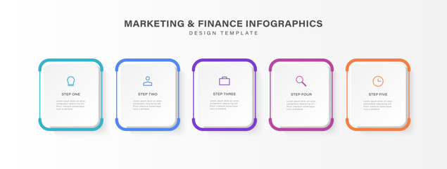 Startup project boosting research rectangular choice infographic chart design template. Business success infochart with 5 steps