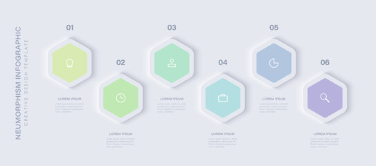 Hexagons vector infographic design template in neumorphism style with 6 options or steps