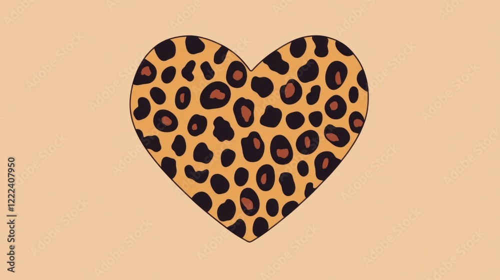 Poster bold and playful, this leopard-print heart design stands out against a warm brown backdrop, perfect 