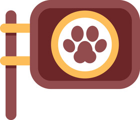 Wooden sign showing a paw print, likely indicating pet friendly services or a pet related business