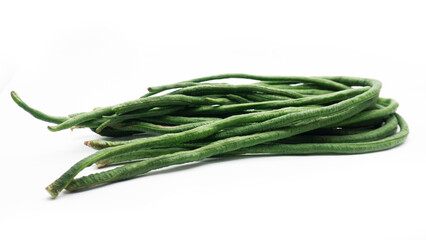 Yardlong bean or kacang panjang, isolated white background. Selective Focus