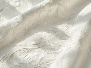 Obraz premium Close-up of embossed paper texture, highlighting raised patterns and intricate designs. The surface is soft white with delicate shadows created by the embossed details
