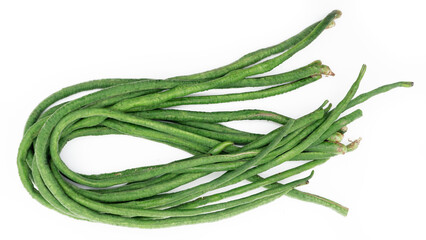 Yardlong bean or kacang panjang, isolated white background. Selective Focus