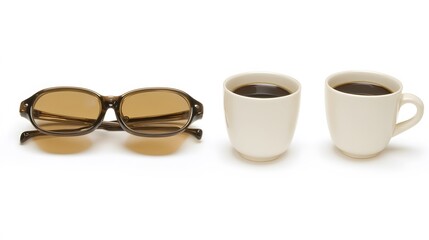 Stylish Sunglasses and Two Cups of Coffee Still Life Photography