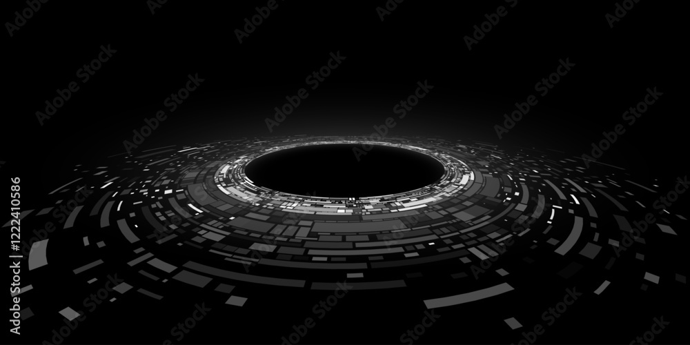 Poster big data visualization into cyberspace. digital circles of web fragments. futuristic background. inf
