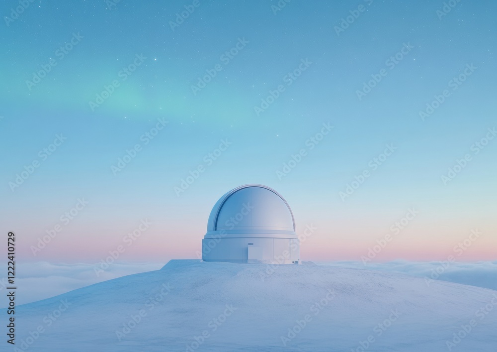 Poster futuristic observatory dome sleek metallic structure with telescope under starry night sky - astrono