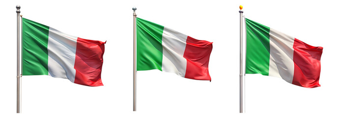 National flag of Italy waving on a flagpole isolated on transparent background